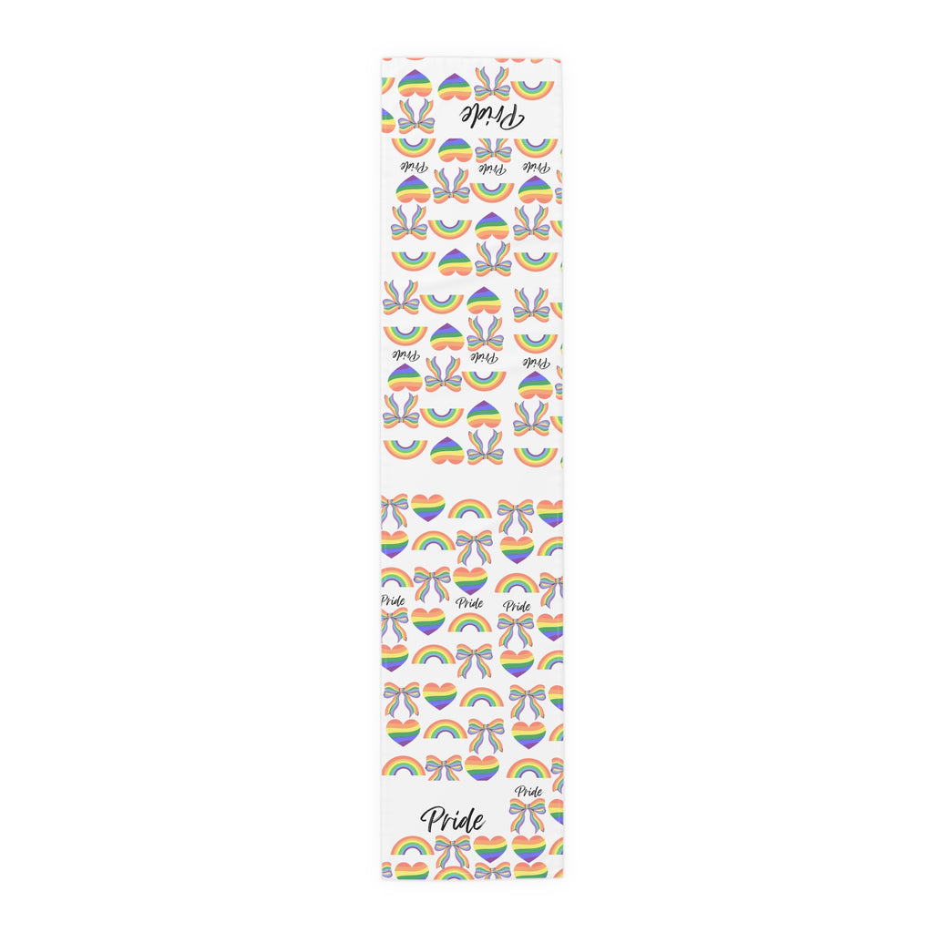 Rainbow Hearts Table Runner | Gay Pride Pattern | Parade | Pride Month | Kitchen Decor | Table Cloth | Housewarming Gift | Party Supplies