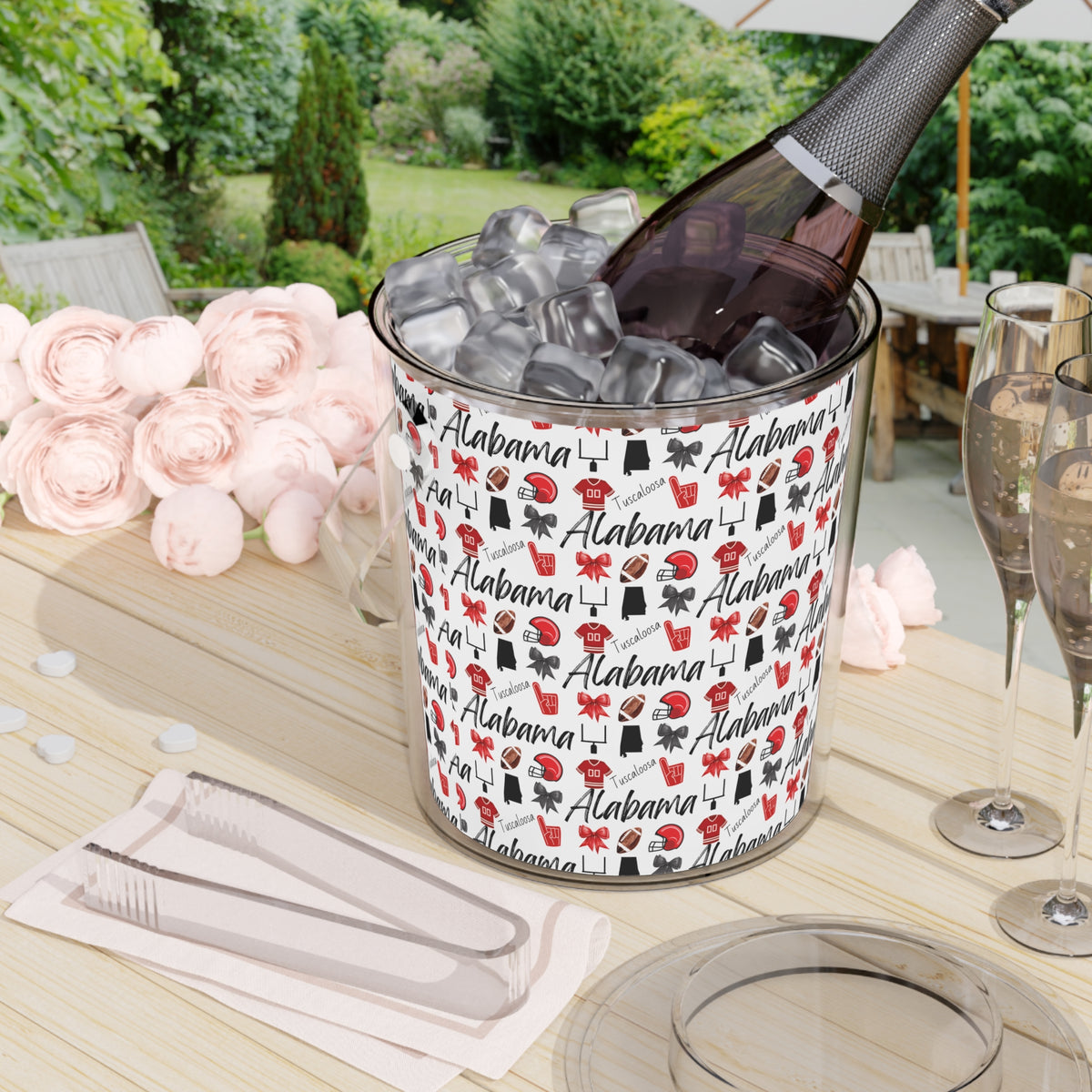 Alabama Football Inspired Ice Bucket with Tongs | Roll Tide | Tailgate Party | Lake | Boat Icons Party Cooler