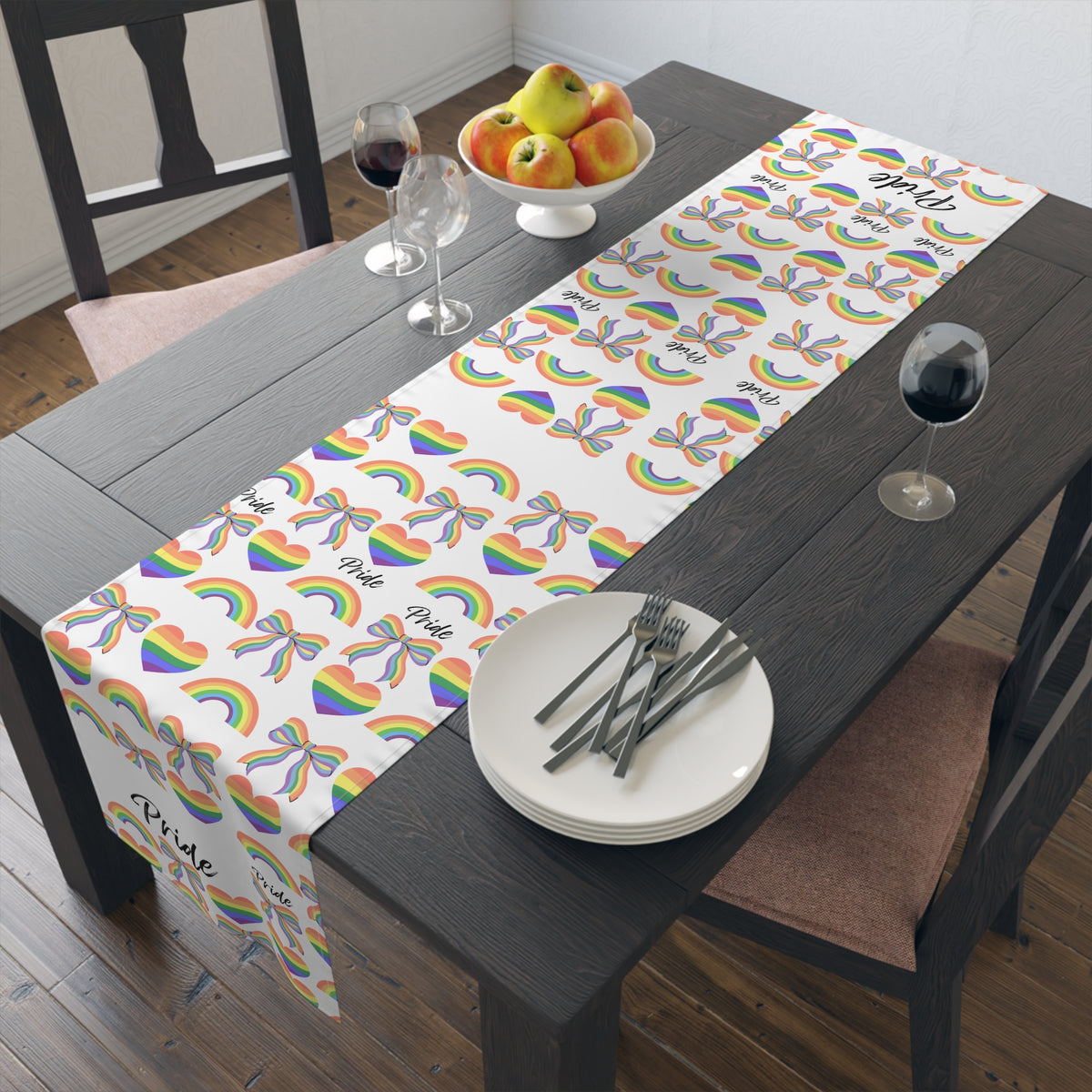 Rainbow Hearts Table Runner | Gay Pride Pattern | Parade | Pride Month | Kitchen Decor | Table Cloth | Housewarming Gift | Party Supplies