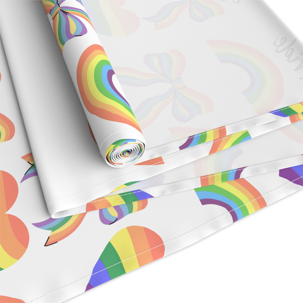 Rainbow Hearts Table Runner | Gay Pride Pattern | Parade | Pride Month | Kitchen Decor | Table Cloth | Housewarming Gift | Party Supplies